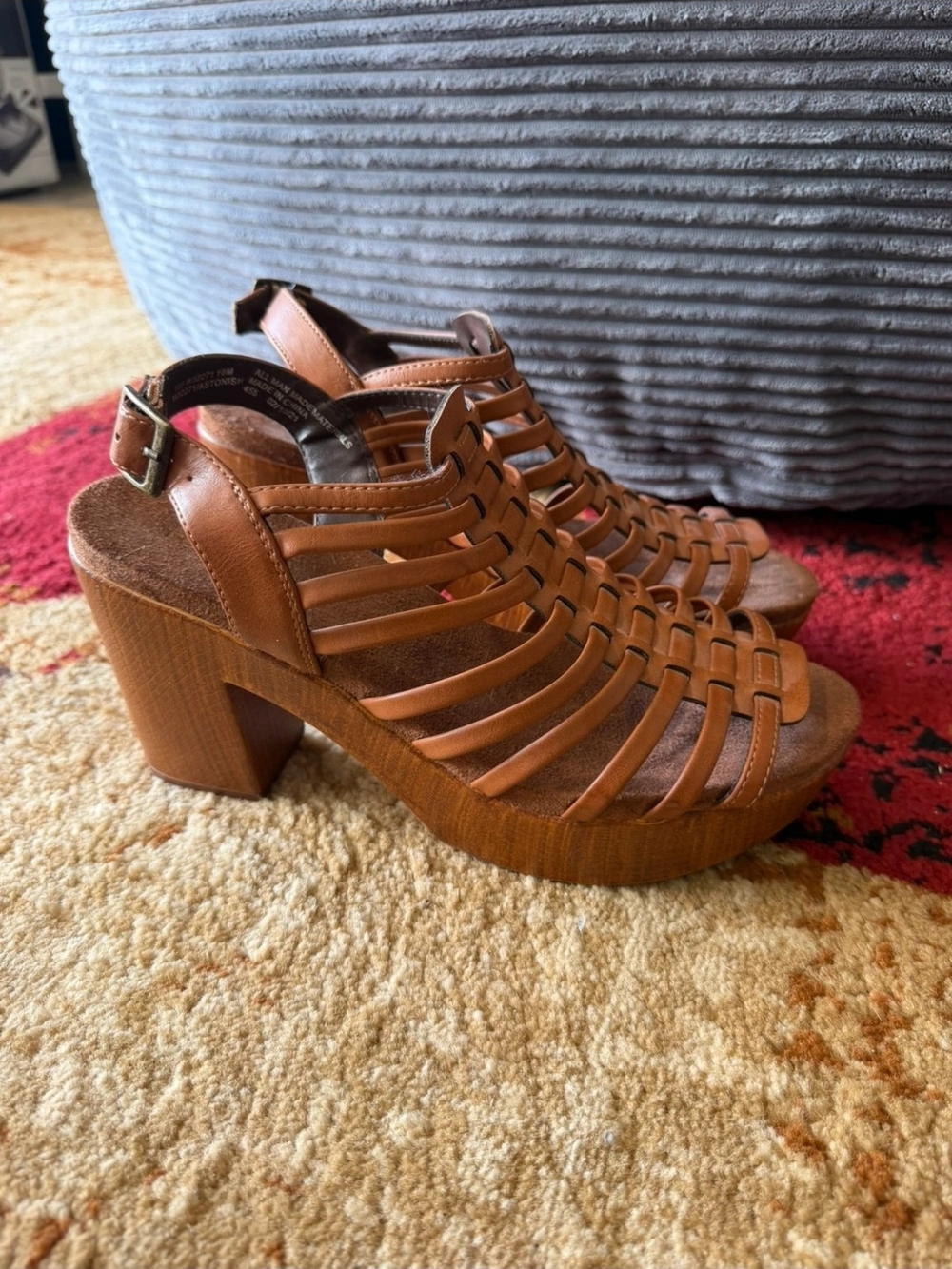 White Mountain Tan Woven Platform Block Heel Sandals - Women